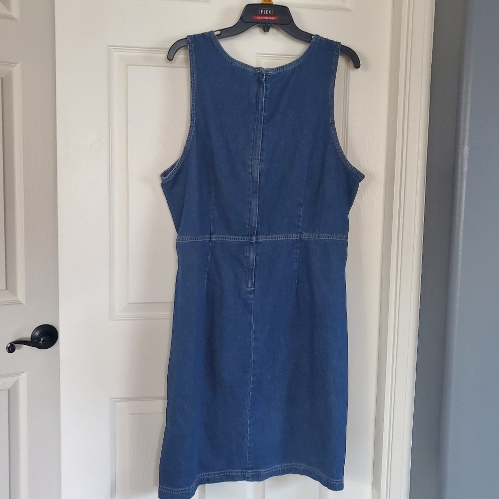 Vintage Expression Blue Denim Midi Dess Sleeveless Embroidered Sheath Size XL - Picture 4 of 8